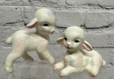Vintage Lefton Baby Lamb Sheep Ceramic Figurines Japan Spring Christmas Lot of 2 picture