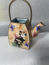 Empress Arts Enameled Brass Miniature Teapot Cat and Flower - No Lid picture