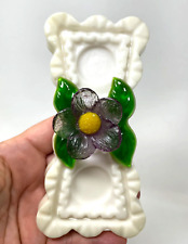 Vintage Lucite Trivet Wall Hanging Flowers White Purple Green picture