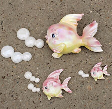 Lot 8 Vtg Norcrest Tropical Fish Family Wall Pocket Bubbles Plaques Pink Yellow picture