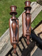 Vintage Charles Lesters Pair Antique Style Wood Wall Candle Sconces Mid century  picture