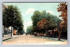 Richmond IN-Indiana, North Sixth Street, Library Corner Antique Vintage Postcard picture