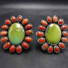 FEDERICO JIMENEZ Sterling Silver RED MED CORAL and TURQUOISE EARRINGS Clip-On picture
