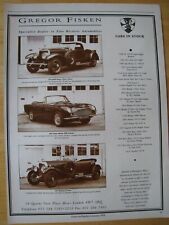 GREGOR FISKEN FINE HISTORIC AUTOMOBILES CAR STOCK 1994 ADVERT APRX A4 SIZE FILE1 picture