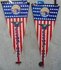 2 WWII WELCOME HOME ”WELL DONE MY BOYS” Patriotic Pennants/Flags/Banners ~1945~ picture