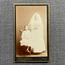 CDV Photo Antique Portrait Two Girls White Dresses Veil First Communion Germany picture