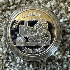 1-OZ.CHRISTMAS 2004 SANTA ON JOHN DEERE TRACTOR  .999  SILVER COIN picture