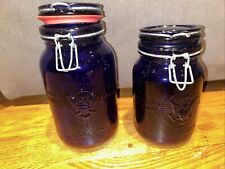 Lot Of 2 Cobalt Crownford Eagle Jars with Lid Made in Italy Blue Mixed Sizes 1/2 picture