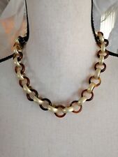 Vintage Kenneth Cole Brass Tone & Tortoise Lucid Chain Necklace Boho picture