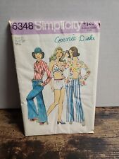 1974 Simplicity Pattern 6348 Wide Leg Hip Hugger Pants Short Bra Top Shirt Sz 12 picture