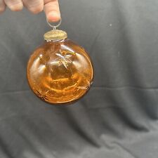 Vintage Amber Thick Glass Etched Christmas Round Ornament 4 in. picture