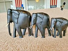 3 Antique Ebony Wood Hand Carved Elephant Family Set of 3 Pop, Mom & Baby  picture