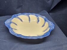 Unique Handcrafted Ceramic Fruit Bowl Scalloped Blue Edges Handpainted Rare Find picture