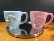 (2) Starbucks 3-D Raised Pink And Blue Flower Mug 18 OZ  Hand Painted 2006 picture