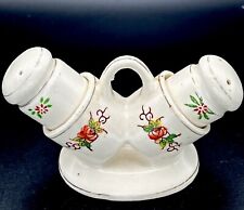 Vintage Porcelain Made in Occupied Japan Salt And Pepper Shakers& Matching Caddy picture
