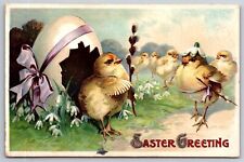 Clapsaddle Easter Fantasy~Gen Chick Reviews Troops~Pussy Willow Swords~Emb~c1910 picture