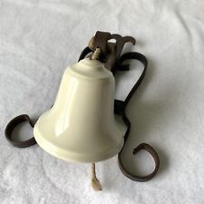 Antique Style Cast Iron Farm Bell Black Frame Wall Mount White Ceramic Bell picture