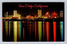 San Diego CA-California, Downtown San Diego at Night, Antique Vintage Postcard picture