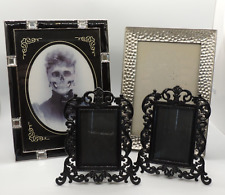 Lot: 4 Picture Photo Frames Black Silver Ornate Scary Gothic Skeleton Halloween picture