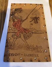 Vintage Antique Original Leather Postcard Caught - A Lobster picture