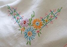 vintage hand embroidered tablecloth linen with floral corner design picture
