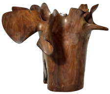 Large Hand Rosewood ?  Carved Wooden Sculpture Vase 14