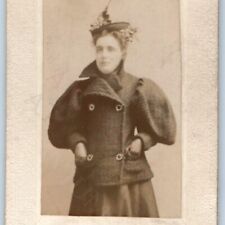 c1880s Moline, ILL Weird Shoulder Pad Girl Mini Cabinet Card Photo Woman Hat H37 picture