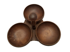 Vintage Wooden 3-bowl Centerpiece Candy Nut Dish MCM picture
