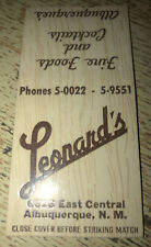 1950s-60s Leonard’s Albuquerque New Mexico Matchcover Restaurant Cocktails picture