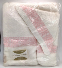 Vintage Callaway Towel Set Wild Rose Pink White Bath Hand Washcloth New Sealed picture
