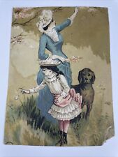 1880s Victorian Trade Card DOMESTIC SEWING MACHINE Mom Daughter Pick Flowers P2 picture