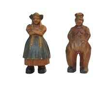 Vintage Syroco Wood Figures Stern Old Woman Old Man Primitive Carved 1940s picture