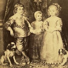 Antique CDV Filler Photograph Van Dyck Children and Dogs Charles 1 England picture