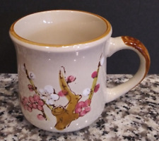 Vintage Sunnycraft Stoneware White & Pink Blossom Flower Coffee Tea Mug Cup picture