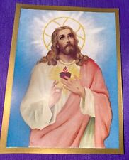 Antique JESUS SACRED HEART. Gold BORDERED LITHO picture