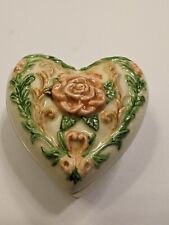 VTG Heart Shaped Footed Rose & Vine Trinket Dish picture