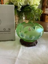 Fenton Hand Painted Rose Bowl with Wooden Display Stand & original candle in Box picture