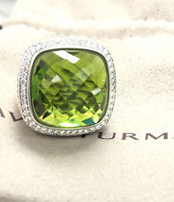 David Yurman 925 Silver Albion 20mm Peridot & Diamond Ring Size 8 picture