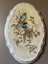 Victorian Style Hand Painted Porcelain Bisque Hanging Wall Plaque Floral Birds picture