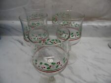 5 Vintage Arbys Libbey Stem bow Glasses Holiday Holly Berry Christmas Glass 1986 picture