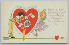 Antique Valentines Day Postcard Peek A Boo Im Thinking Of You Gibson Art J3 picture