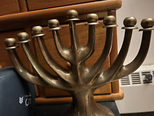 Menorah Judaica, Jewish folk art, tree motif, SOLID heavy brass. MINT useable picture