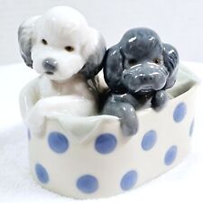 LLADRO NAO Poodle Puppies in a Blue Polka Dot Basket Porcelain Figurine Retired picture