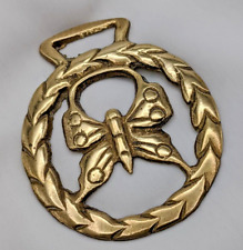 Brass Horse Medallion Vintage English Butterfly Laurel Wreath Parade Harness picture