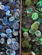1-3/4 Lb Mixed Lot of Vintage Blue and  Green Buttons;  Many Sets picture