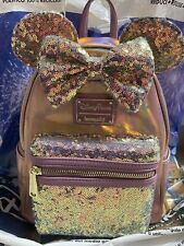 WDW 50th Anniversary EARidescent Pink Sequin Loungefly Mini Backpack Disney NWT picture