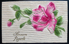 Vintage Victorian Postcard 1901-1909 Sincere Regards - Embossed Pink Rose picture