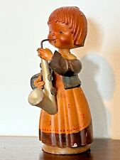 Vintage ANRI Hand Painted CARVED WOOD Figure GIRL WITH SAXOPHONE picture