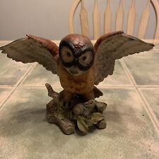 Vintage Brinns Ceramic Owl Figurine On Tree Stump  6” H  X 9” W picture
