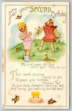c1940s Second 2nd Birthday Religious Poem Poetry Boy Girl Antique Postcard picture